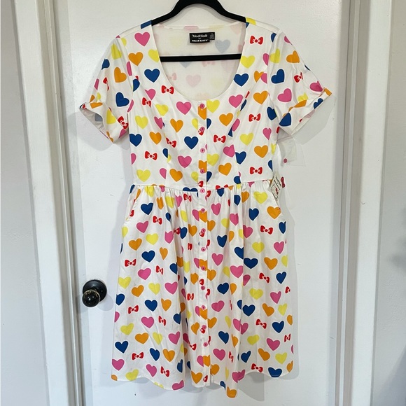 ModCloth Hello Kitty Gift You My Heart Swing Dress NWT Womens 8 White Colorful - Picture 10 of 10
